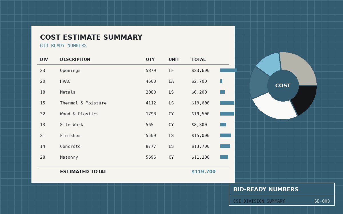 Sample cost estimate summary